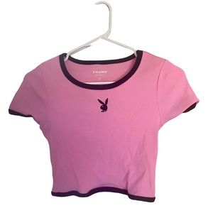 Pink Playboy Crop Top Worn 2x